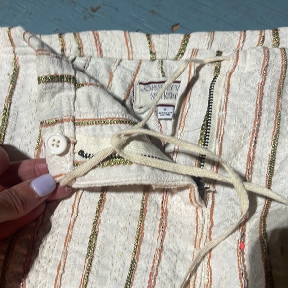 Johnny Was Workshop Shorts S EUC linen striped tie front tassel - Picture 6 of 6